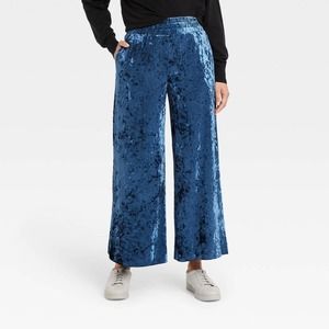 A New Day Women's Mid-Rise Wide Leg Ankle Velvet Pull-on Pants - NAVY - XXL